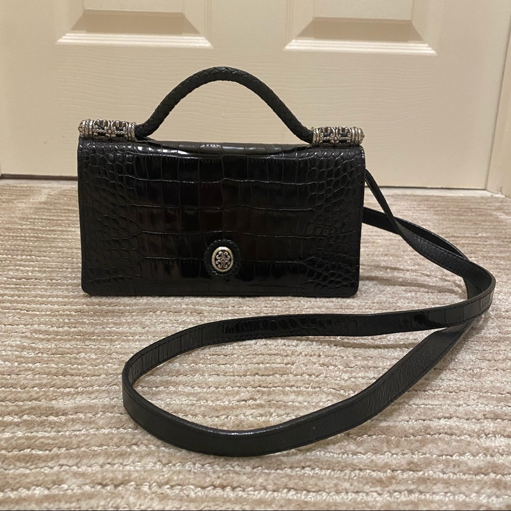 Brighton Black Croc Mini Bag (Wallet on Strap)